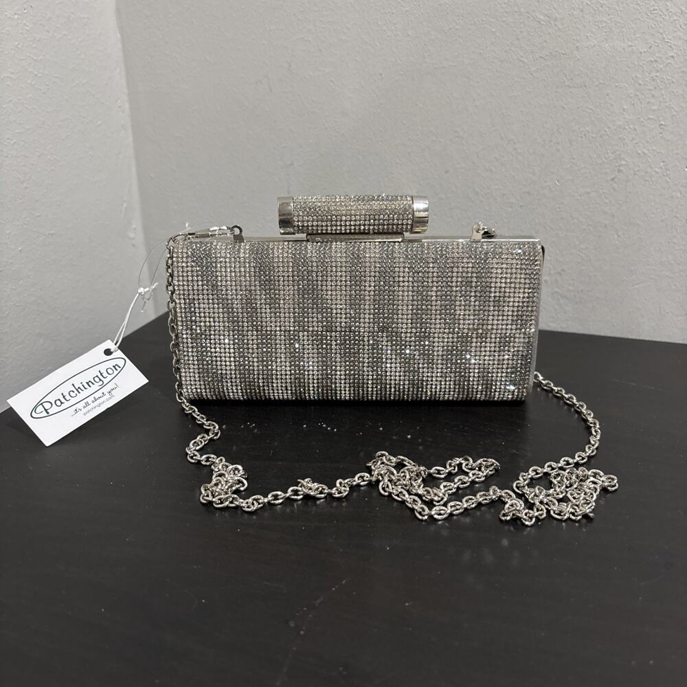 Patchington Beaded Rhinestone Crossbody Clutch Silver Evening Bag Minaudière NEW